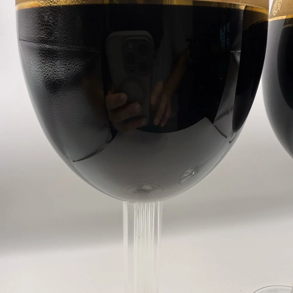 2 VTG Christian Dior Ebony Gold Encrusted Water Goblet Wine Crystal Jpn Stemware